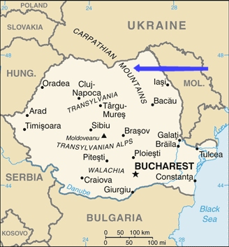 Map of Suceava in Romania.