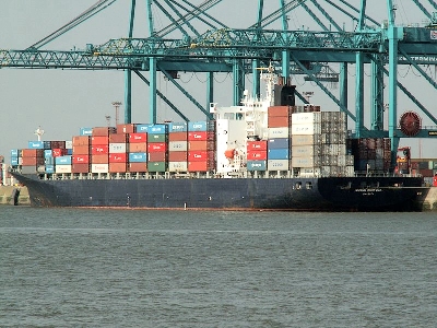 The Cosco Norfolk container ship in port.