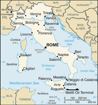 Map of Italy. 
