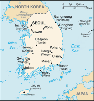 Map of South Korea. 