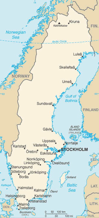 Map of Sweden. 