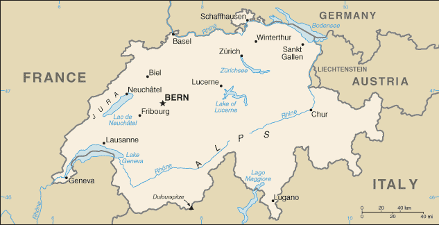 Map of Switzerland. 
