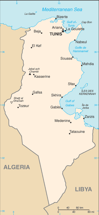 Map of Tunisia.  