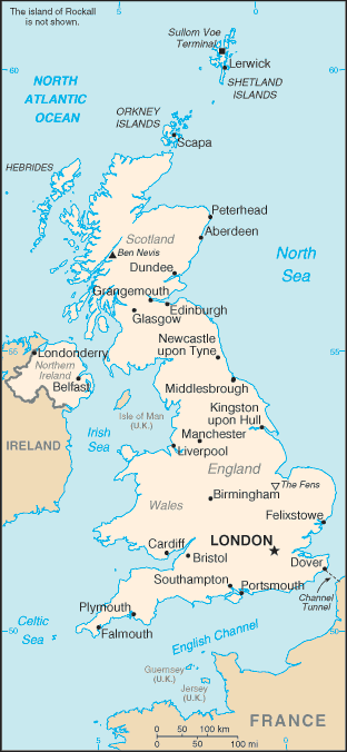 Map of the United Kingdom. 