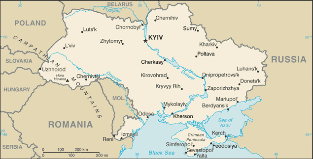 Map of Ukraine.  